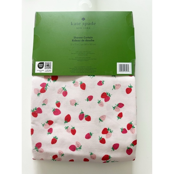 Kate Spade Strawberry Shower Curtain 72 x 72 Pink Wild Strawberries NWT - Picture 2 of 4